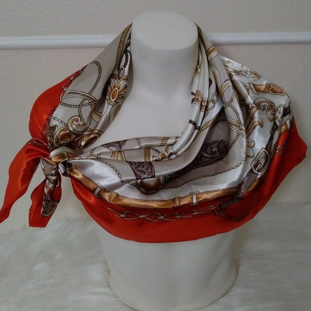 Colorful Beautiful Scarf Ivory with Orange and Gold Accents